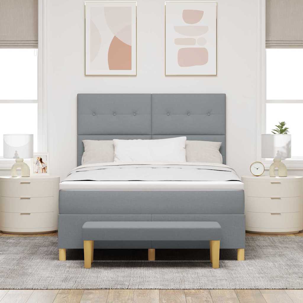 Bäddfjäder Med Huvudgavel Ljusgrå 200 X 140 Cm Tyg