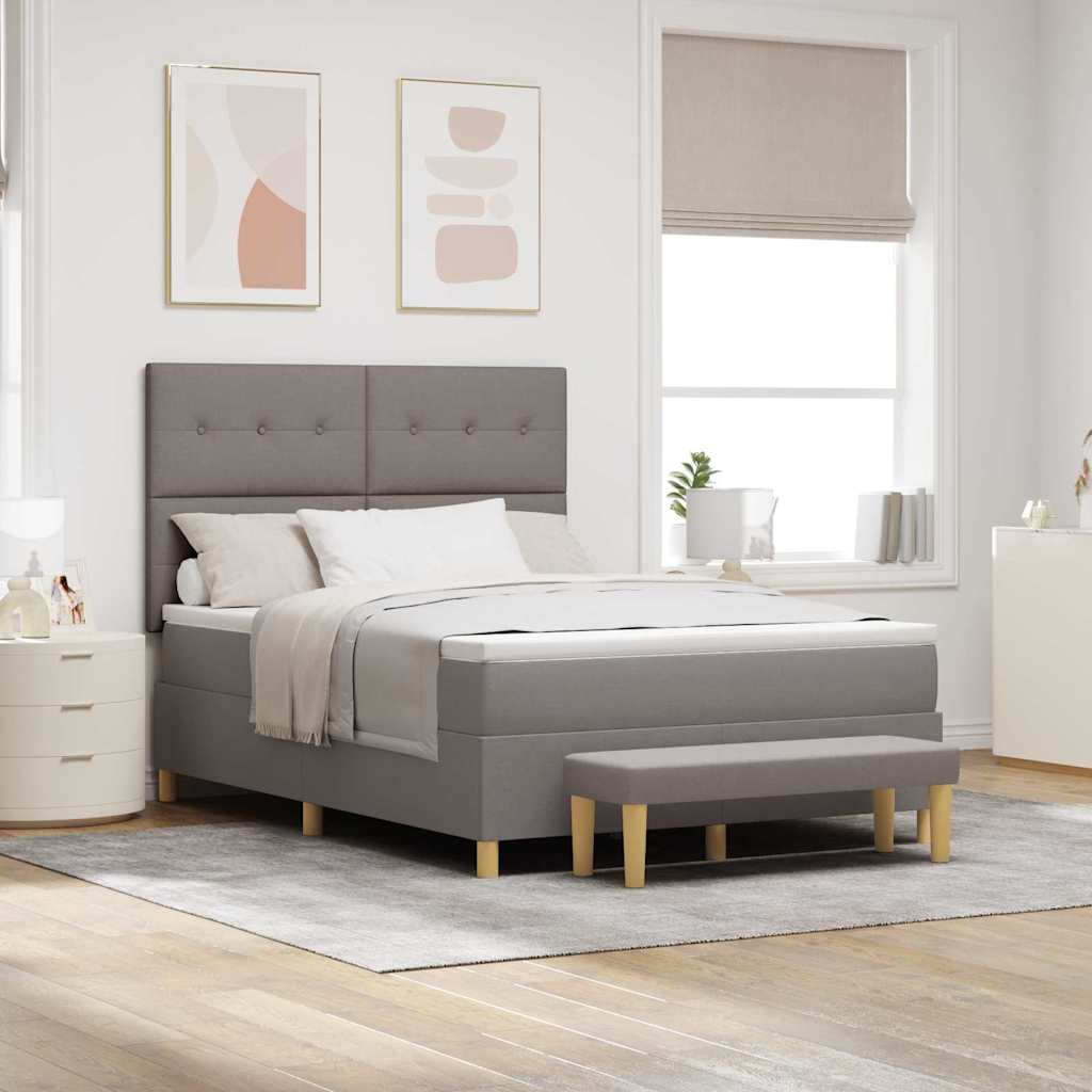 Bäddfjäder Med Madrass Med Huvudgavel Taupe 140 X 200 Cm Tyg