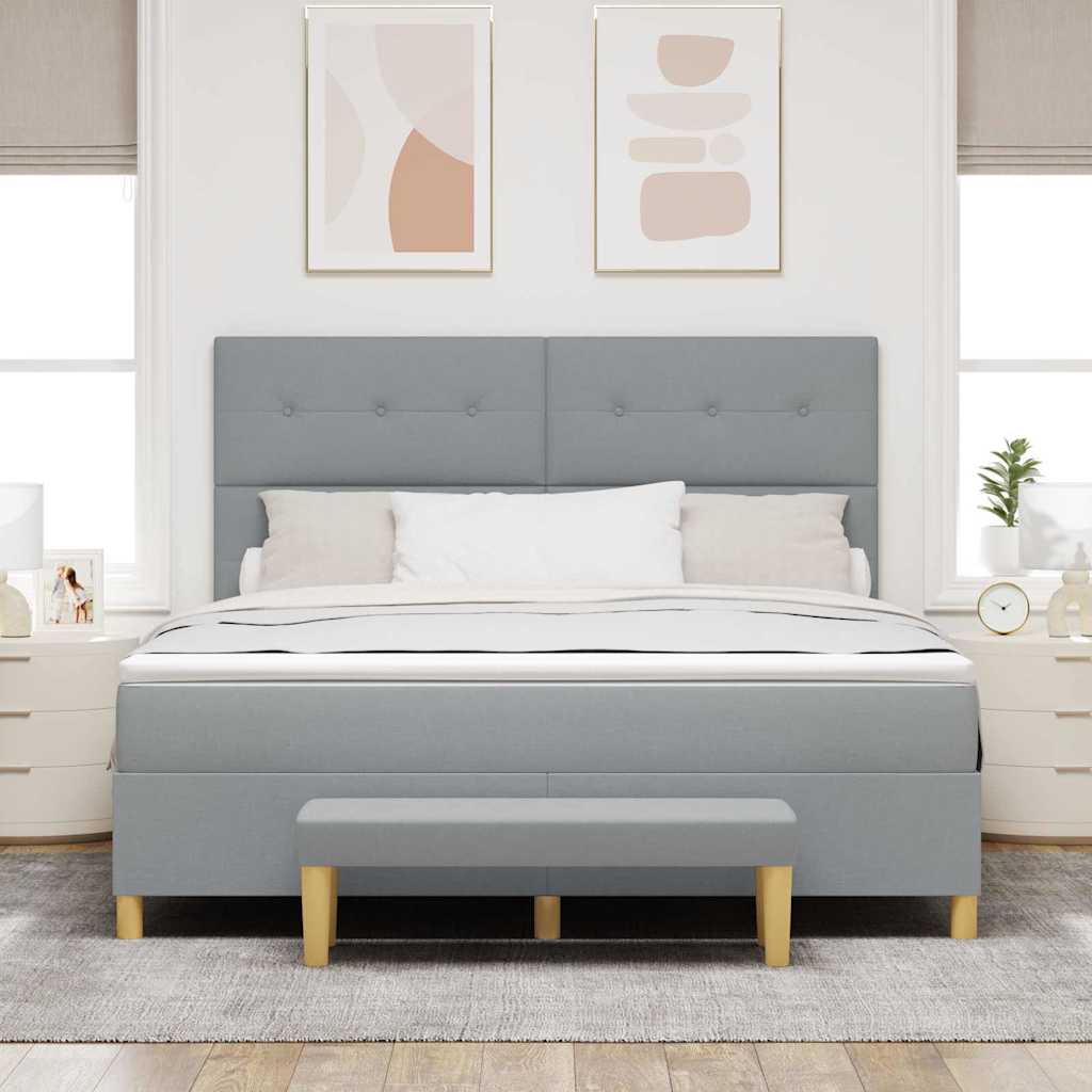 Bäddfjäder Med Huvudgavel Ljusgrå 200 X 180 Cm Tyg