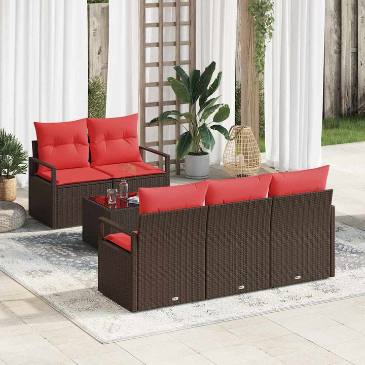 Trädgårdsoffset Med Kudde 6 Pcs Beige Och Röd Konstrotting