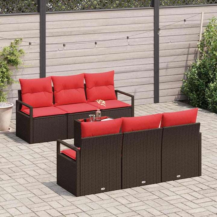 Trädgårdsoffset Med Kudde 7 Pcs Beige Och Röd Konstrotting
