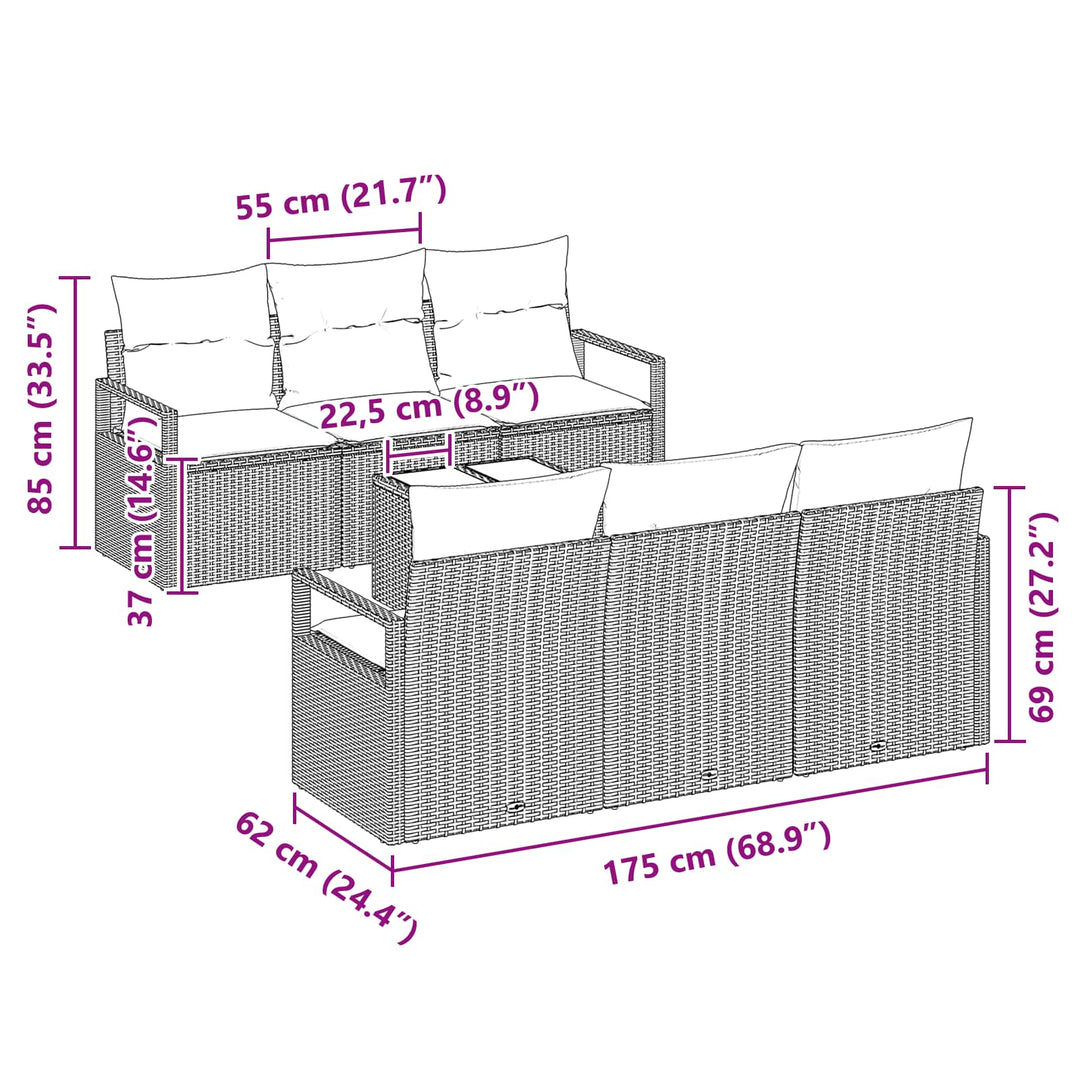 Trädgårdsoffset Med Kudde 7 Pcs Beige Och Röd Konstrotting