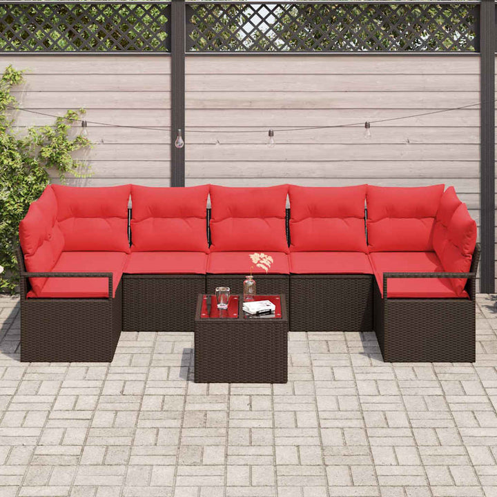 Trädgårdsoffset Med Kudde 8 Pcs Beige Och Röd Konstrotting