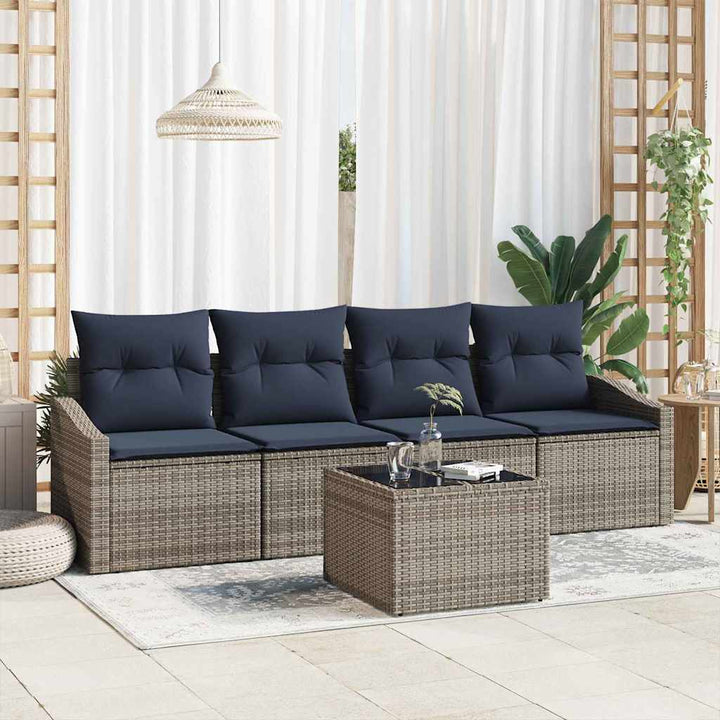 Soffset Med Kudde 5 Pcs Grå Och Marinblå Konstrotting
