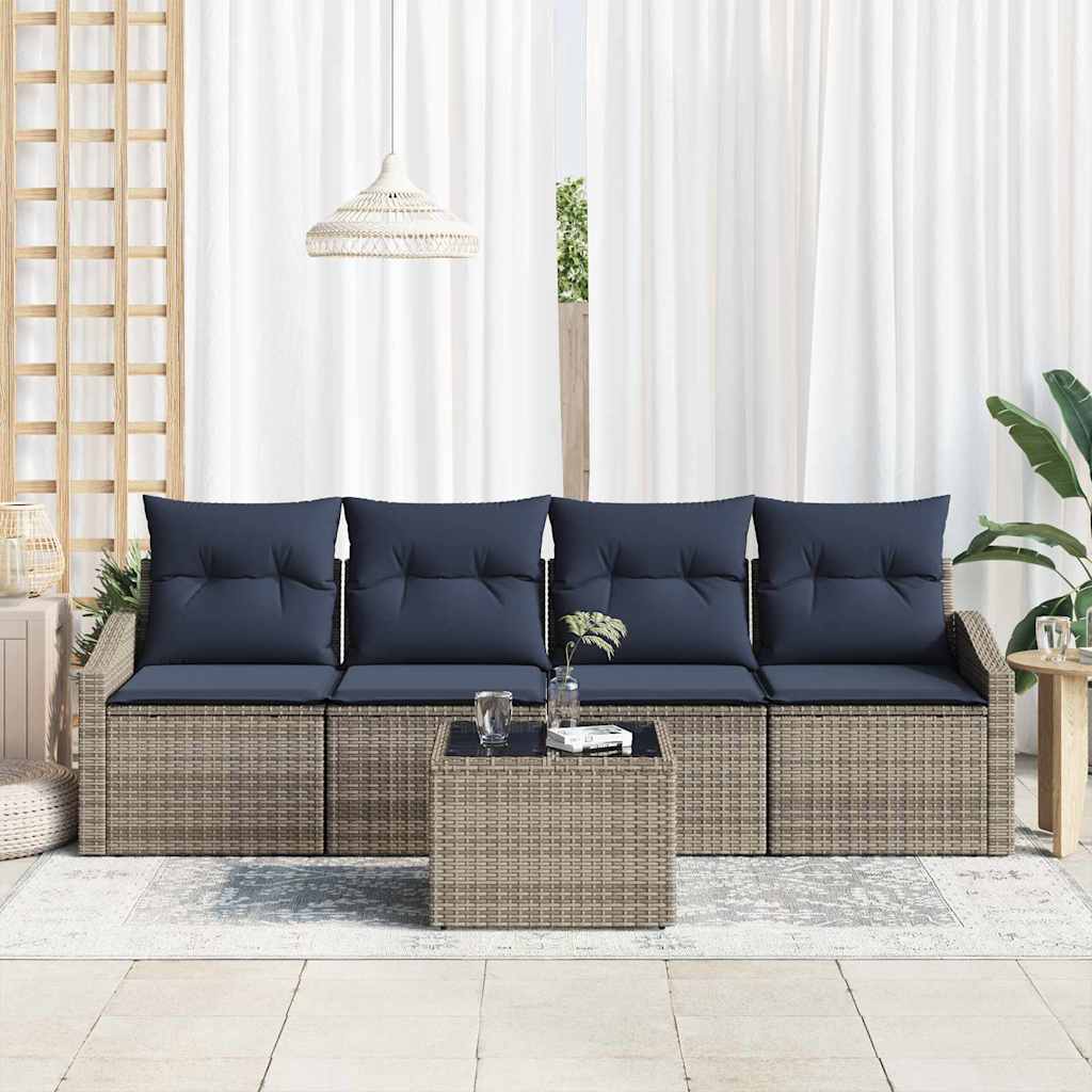 Soffset Med Kudde 5 Pcs Grå Och Marinblå Konstrotting