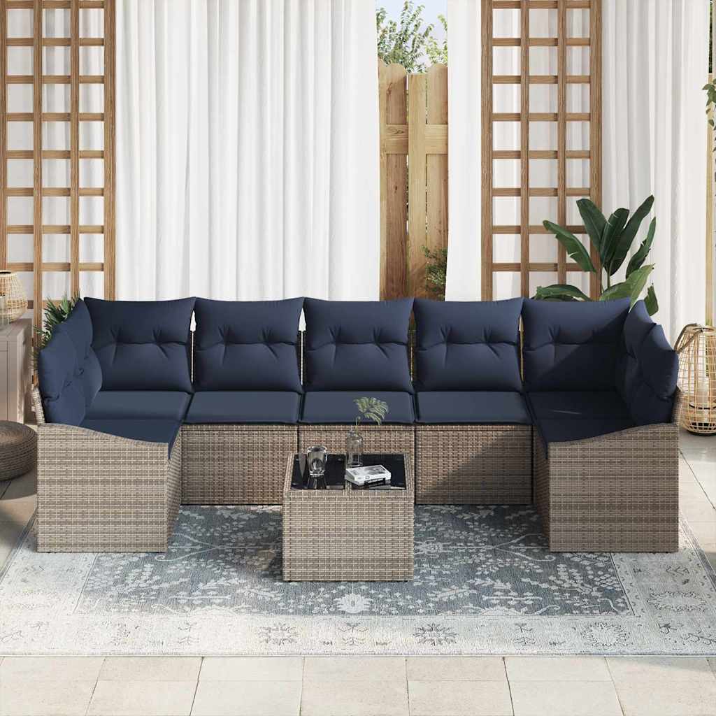 Soffset Med Kudde 8 Pcs Grå Och Marinblå Konstrotting