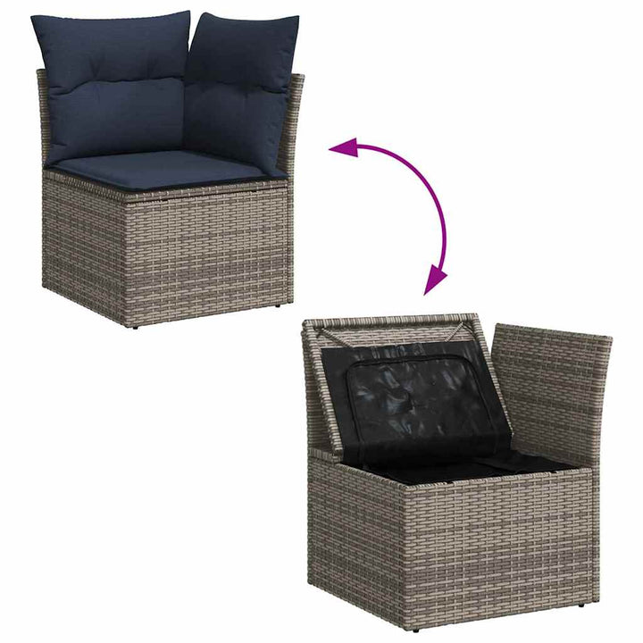 Trädgårdsoffset Med Kudde 7 Pcs Grå Och Marinblå Konstrotting