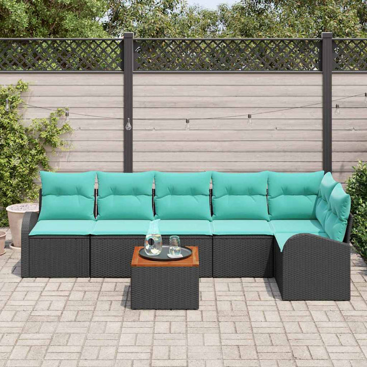 Trädgårdsoffset Med Lagring 7 Pcs Svart Och Turkos Konstrotting