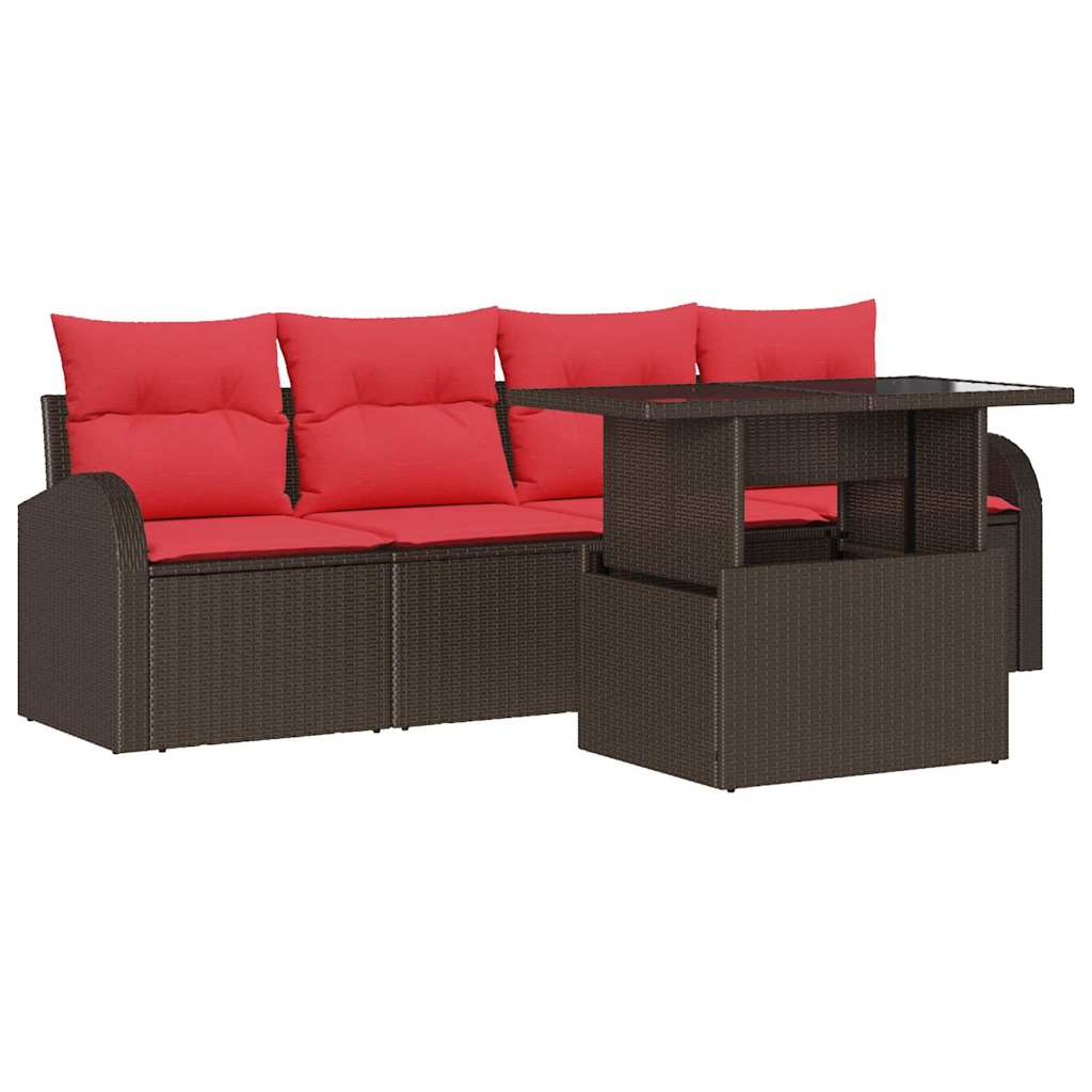 Trädgårdsoffset 5 St Brun Poly Rattan