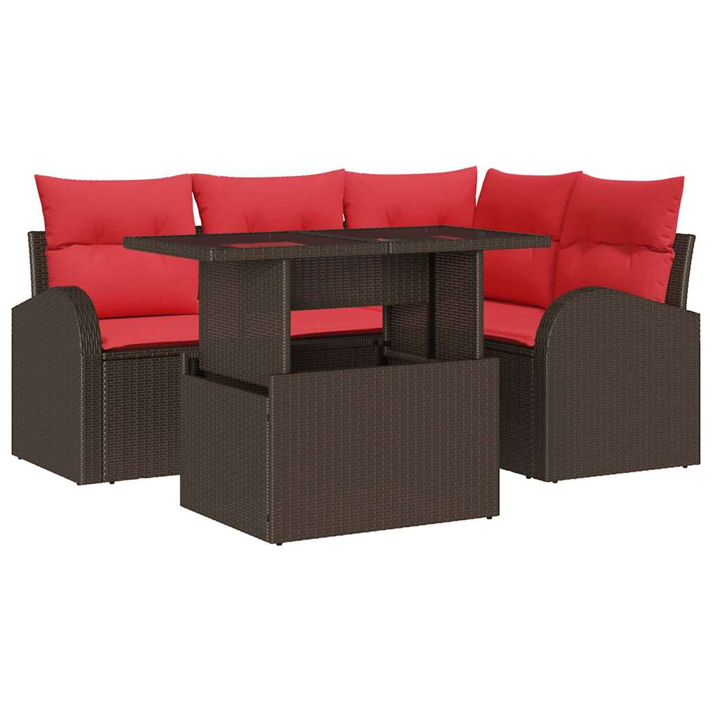 Trädgårdsoffset 5 St 4-Antal Sittplatser Brun Poly Rattan