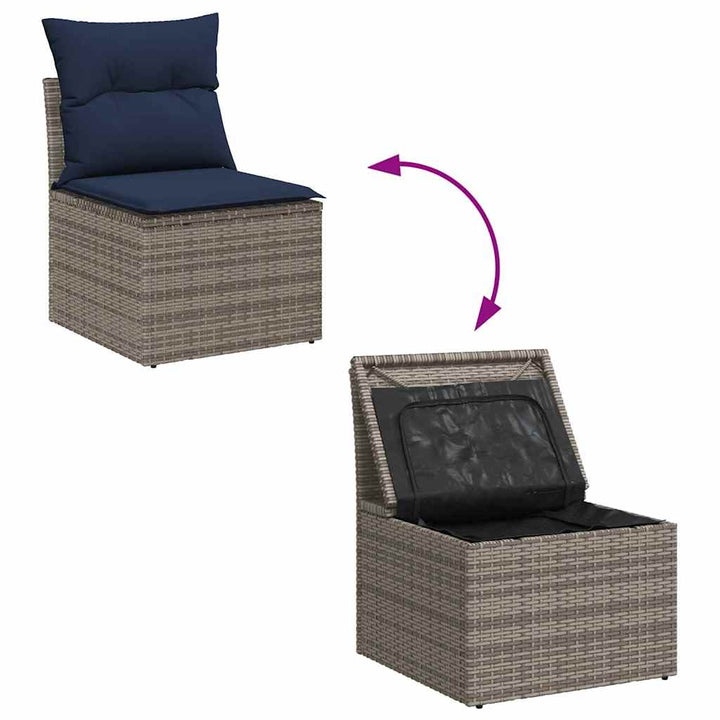 Trädgårdsoffset Med Kudde Med Lagring 6 Pcs Grå Och Marinblå
