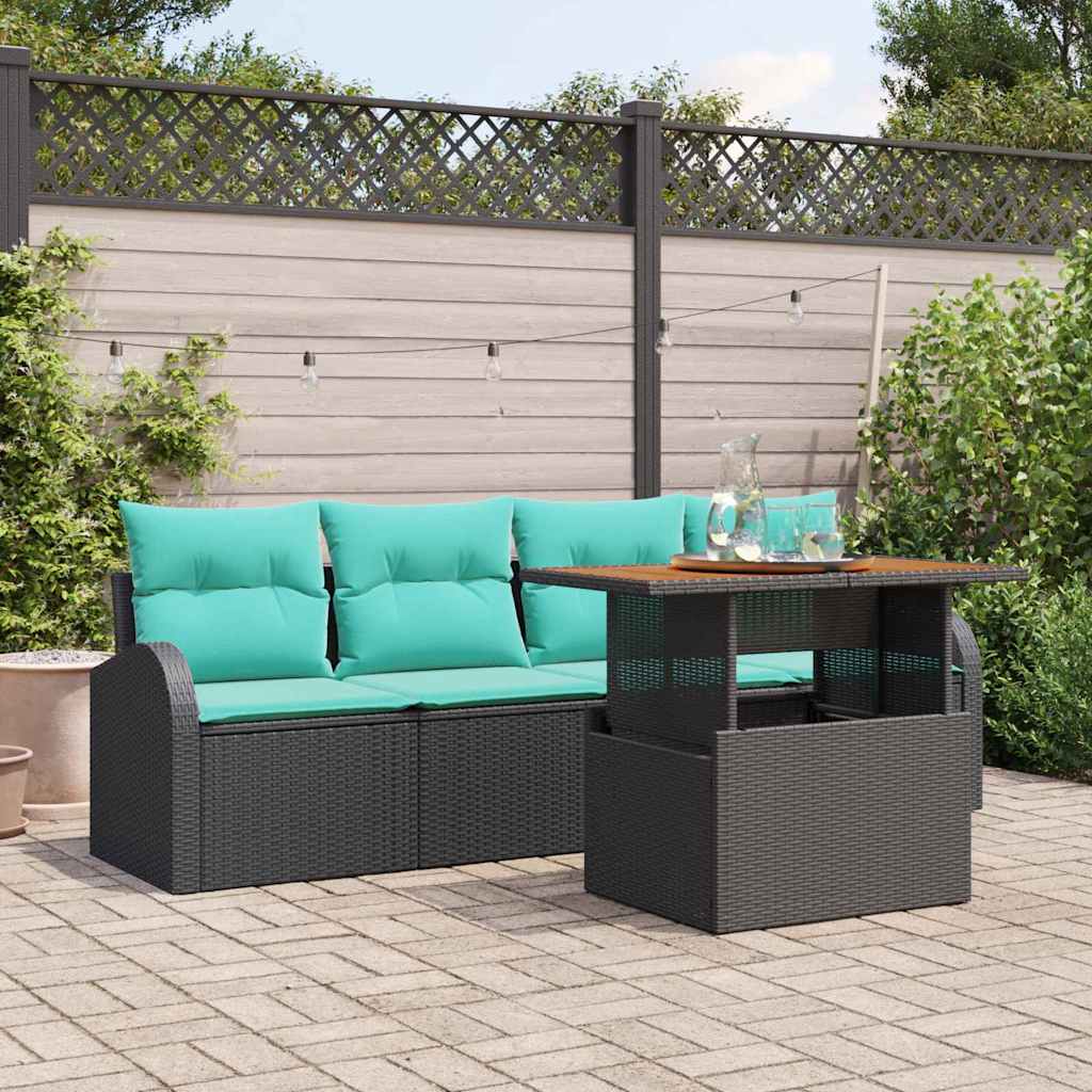 Trädgårdsoffset Med Lagring 5 Pcs Svart Poly Rattan