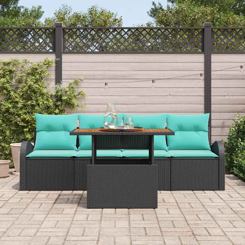 Trädgårdsoffset Med Lagring 5 Pcs Svart Poly Rattan