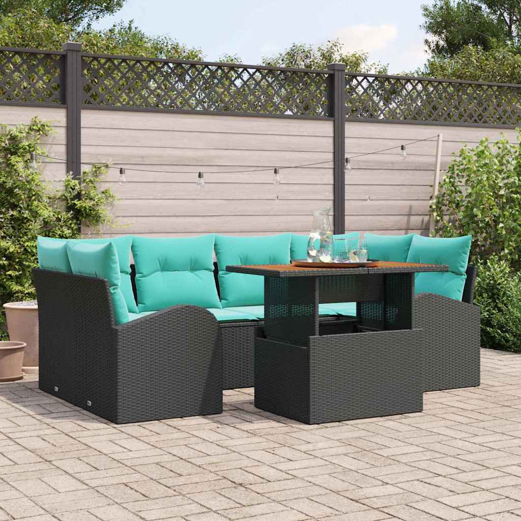 Trädgårdsoffset Med Lagring 7 Pcs Svart Poly Rattan