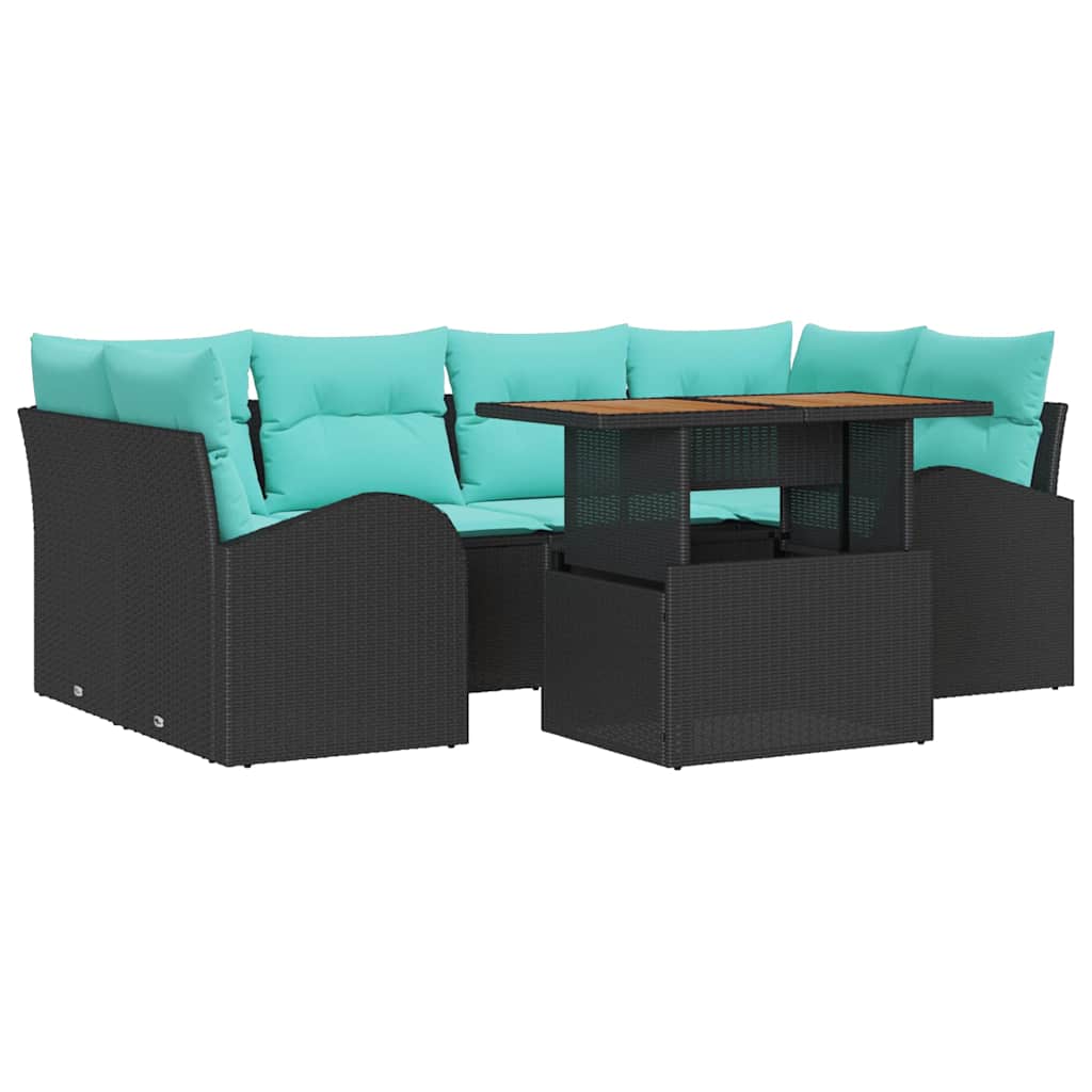 Trädgårdsoffset Med Lagring 7 Pcs Svart Poly Rattan