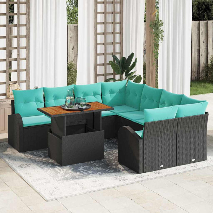 Trädgårdsoffset Med Lagring 9 Pcs Svart Poly Rattan
