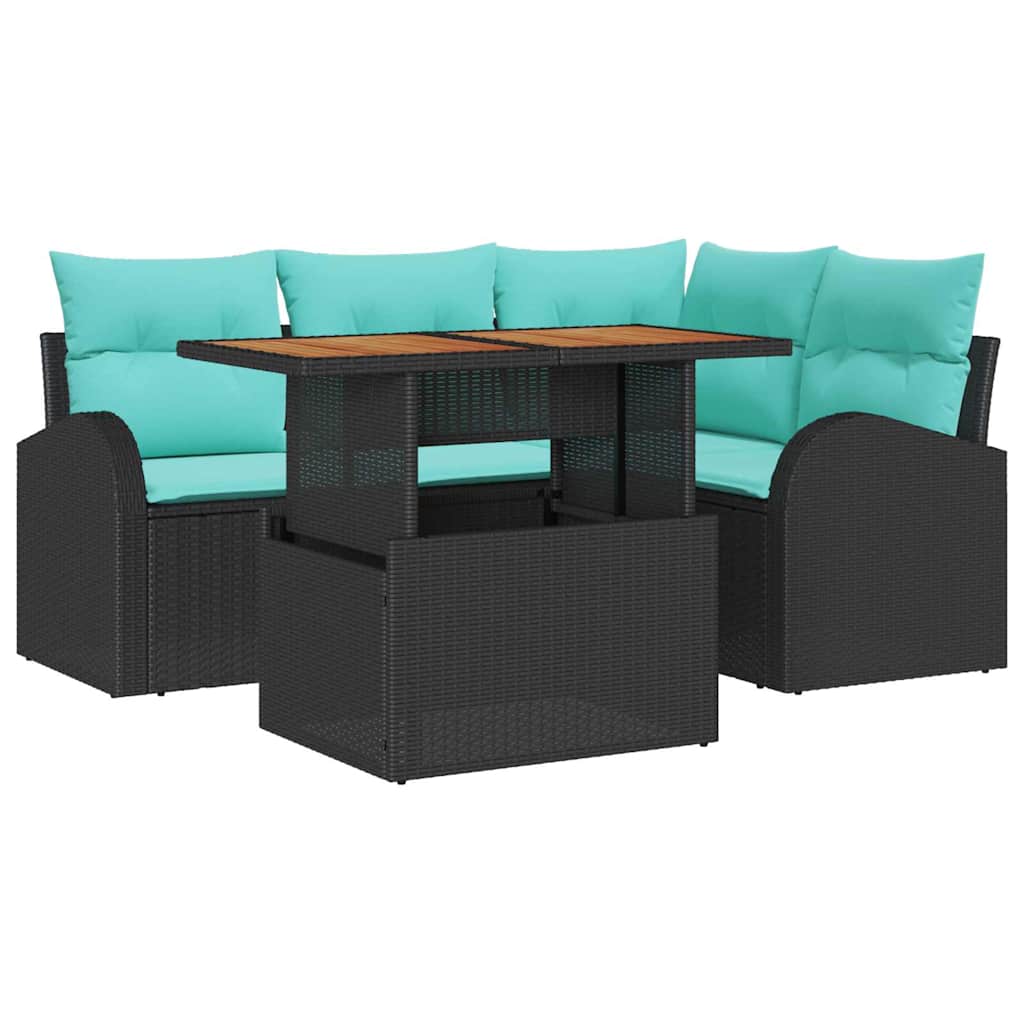 Trädgårdsoffset Med Lagring 5 Pcs Svart Poly Rattan