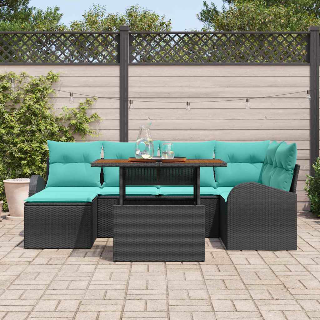 Trädgårdsoffset Med Lagring 7 Pcs Svart Poly Rattan