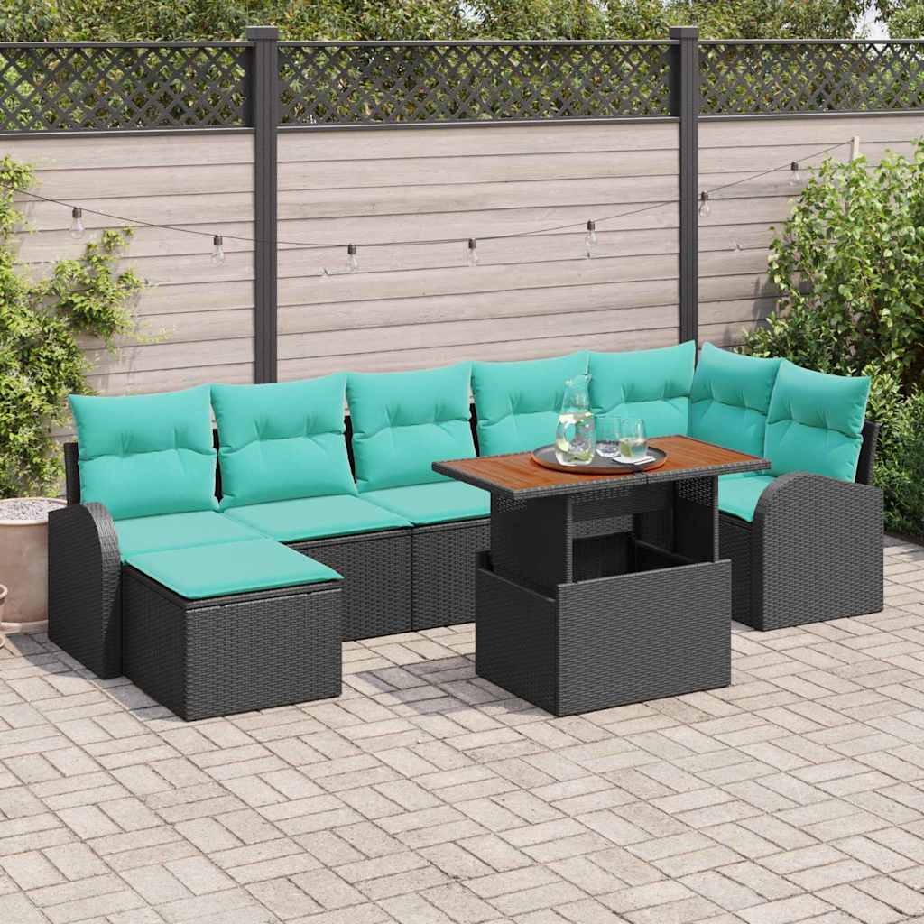 Trädgårdsoffset 8 Pcs Svart Poly Rattan