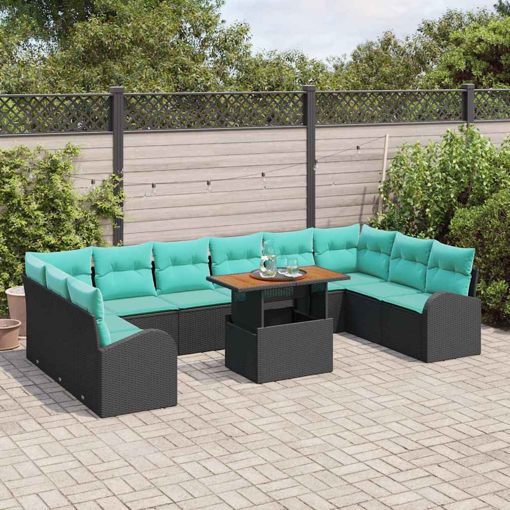 Trädgårdsoffset Med Lagring 11 Pcs Svart Poly Rattan