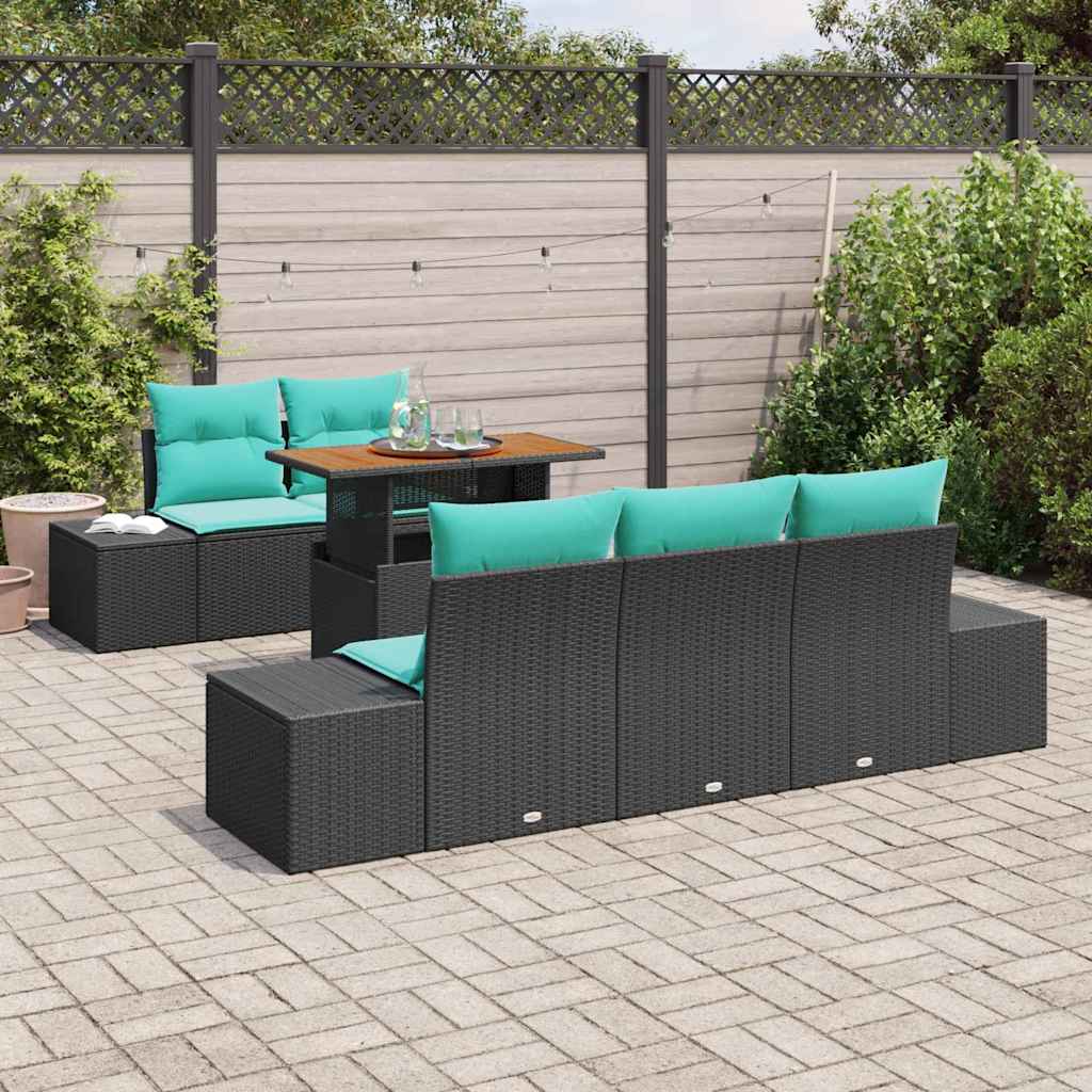 Trädgårdsoffset 6 St Svart Poly Rattan