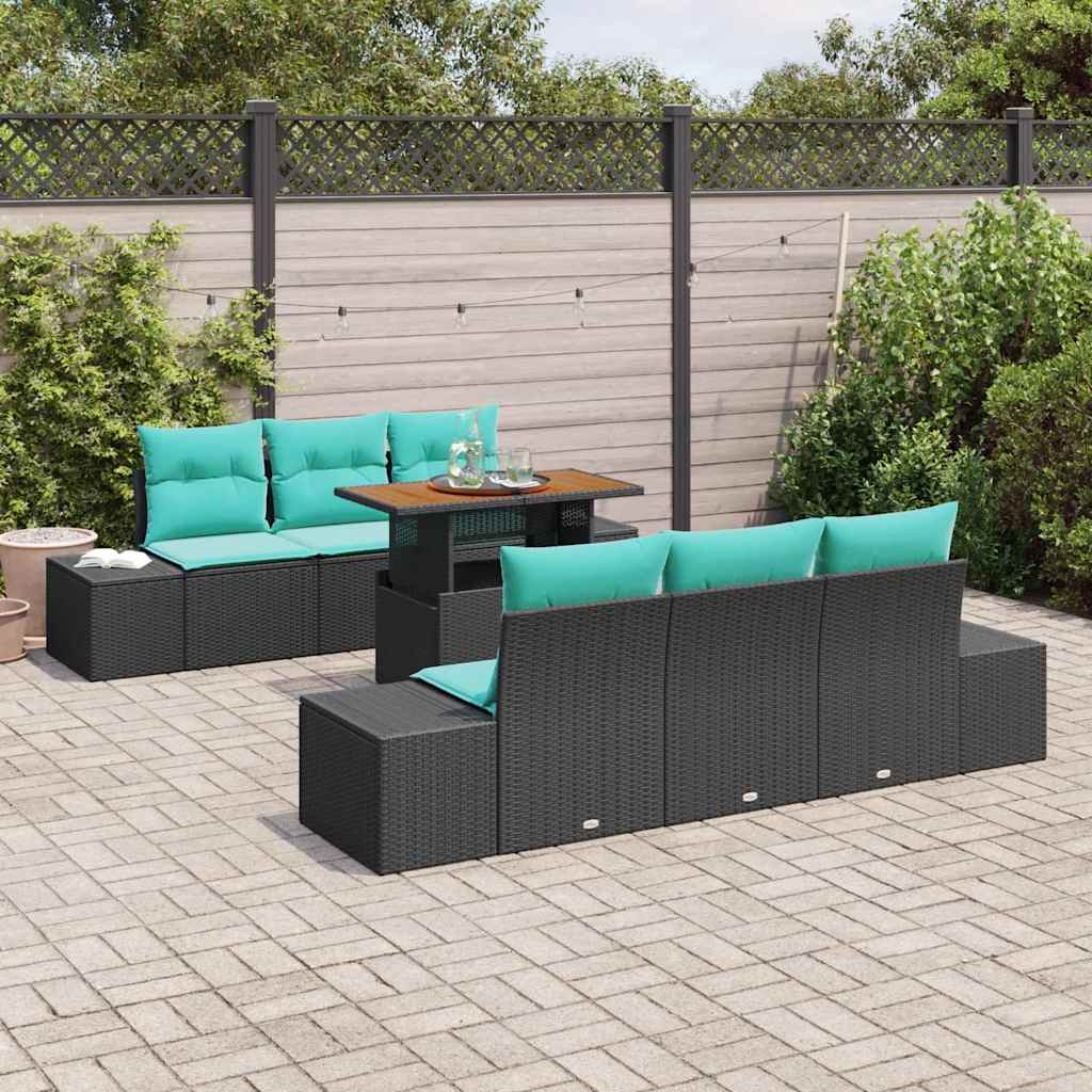 Trädgårdsoffset 7 St Svart Poly Rattan