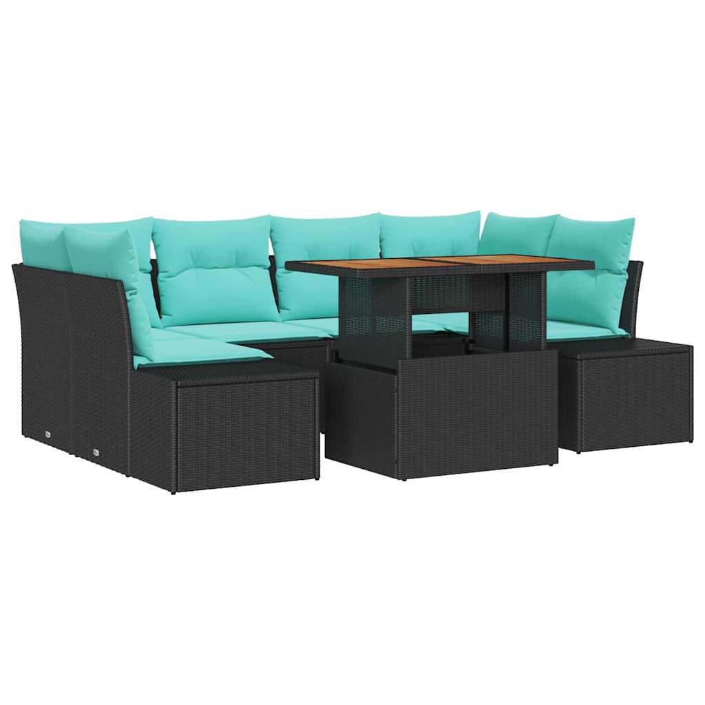 Trädgårdsoffset 7 St Svart Poly Rattan