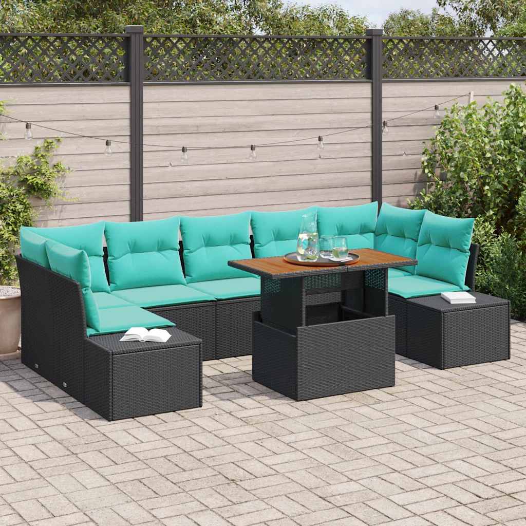 Trädgårdsoffset 8 St Svart Poly Rattan