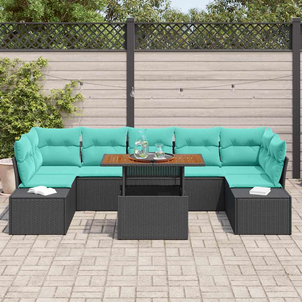 Trädgårdsoffset 8 St Svart Poly Rattan