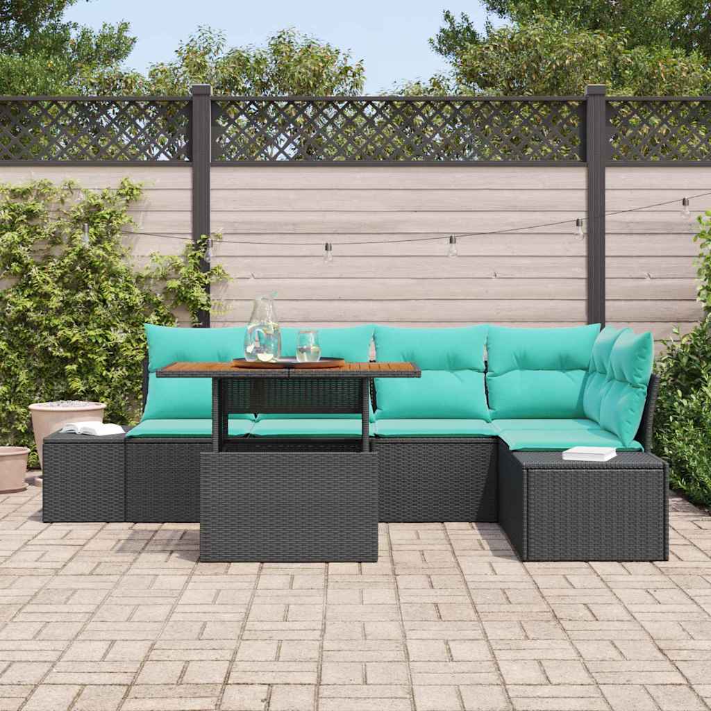 Trädgårdsoffset 6 St Svart Poly Rattan