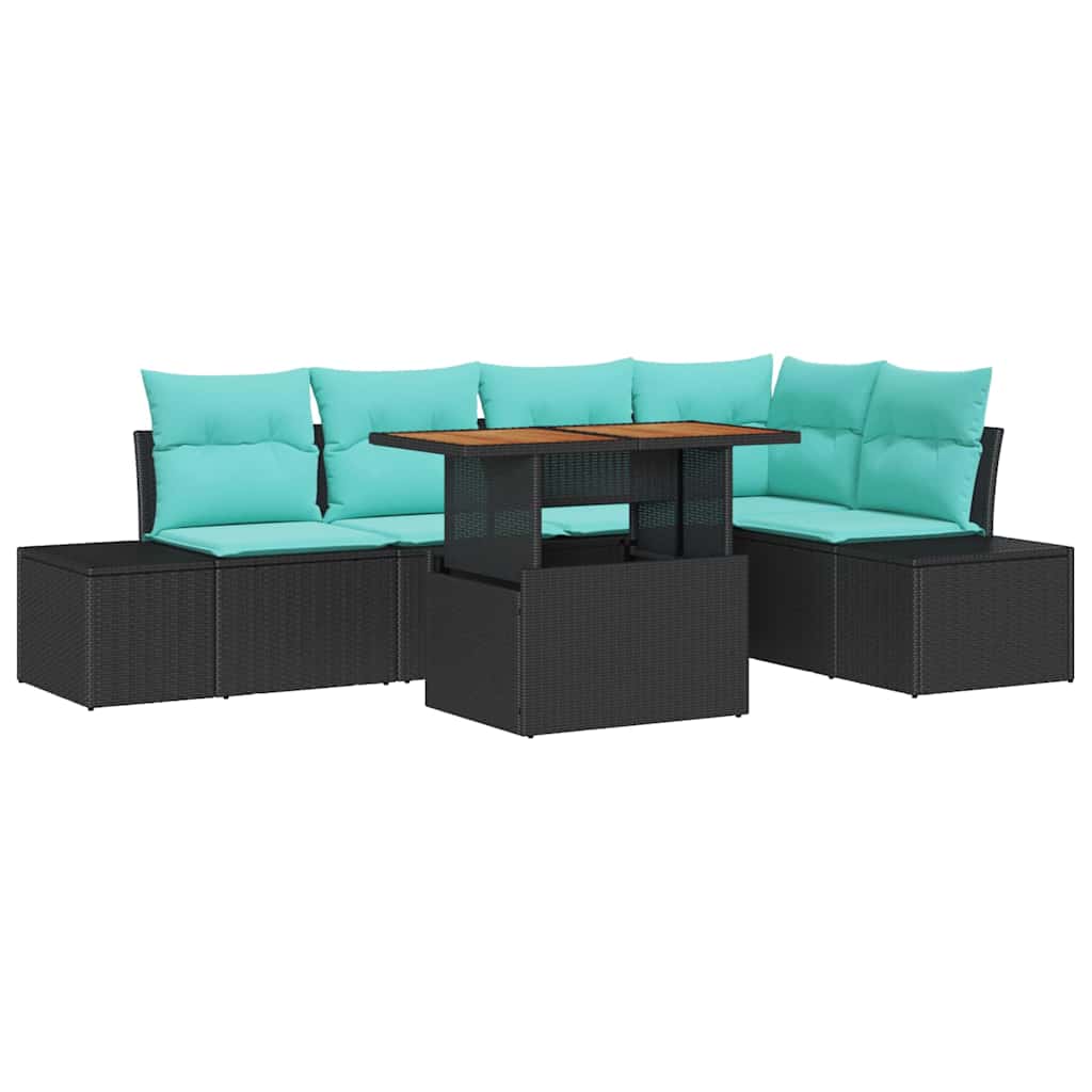 Trädgårdsoffset 6 St Svart Poly Rattan