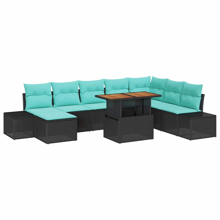 Trädgårdsoffset 9 St Svart Poly Rattan