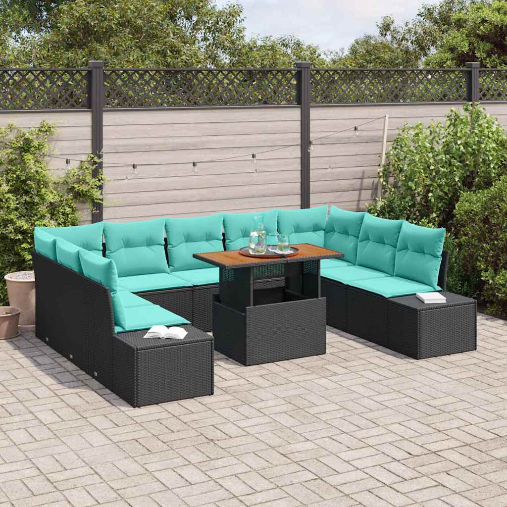Trädgårdsoffset 10 St Svart Poly Rattan