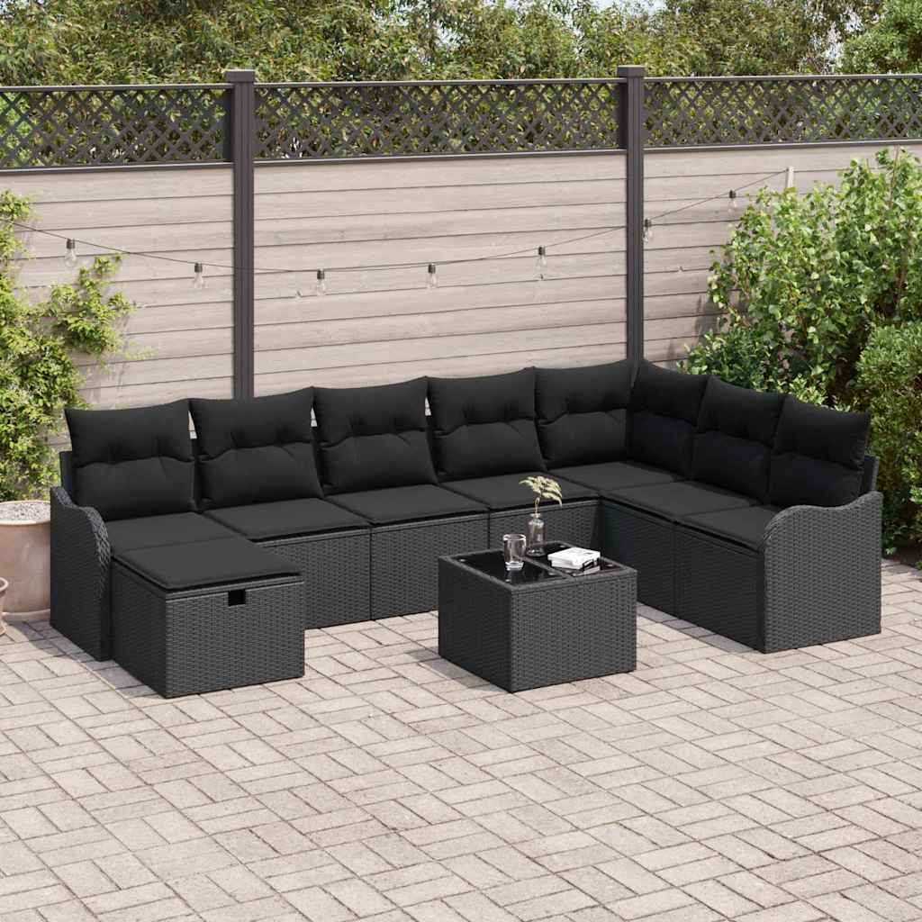 Soffset 9 St 8-Antal Sittplatser Svart Och Kräm Konstrotting
