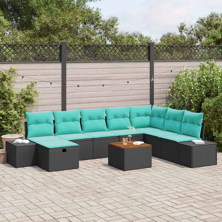 Trädgårdsoffset 9 St Svart Poly Rattan