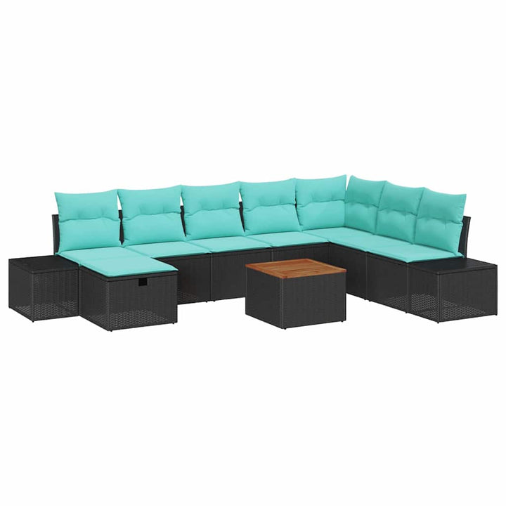 Trädgårdsoffset 9 St Svart Poly Rattan