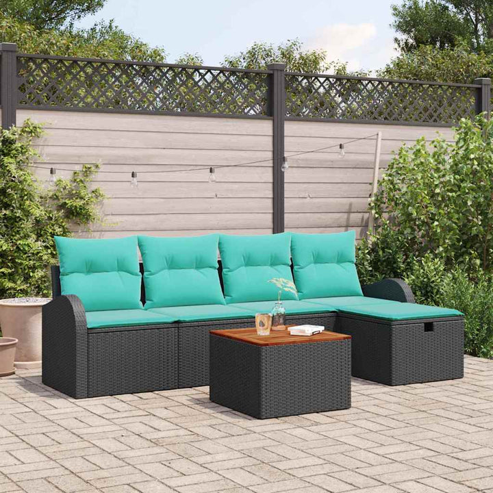 Trädgårdsoffset Med Kudde Med Lagring 6 Pcs Svart Poly Rattan