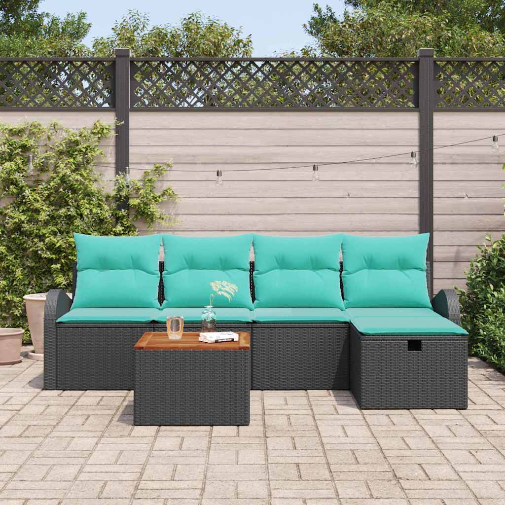 Trädgårdsoffset Med Kudde Med Lagring 6 Pcs Svart Poly Rattan