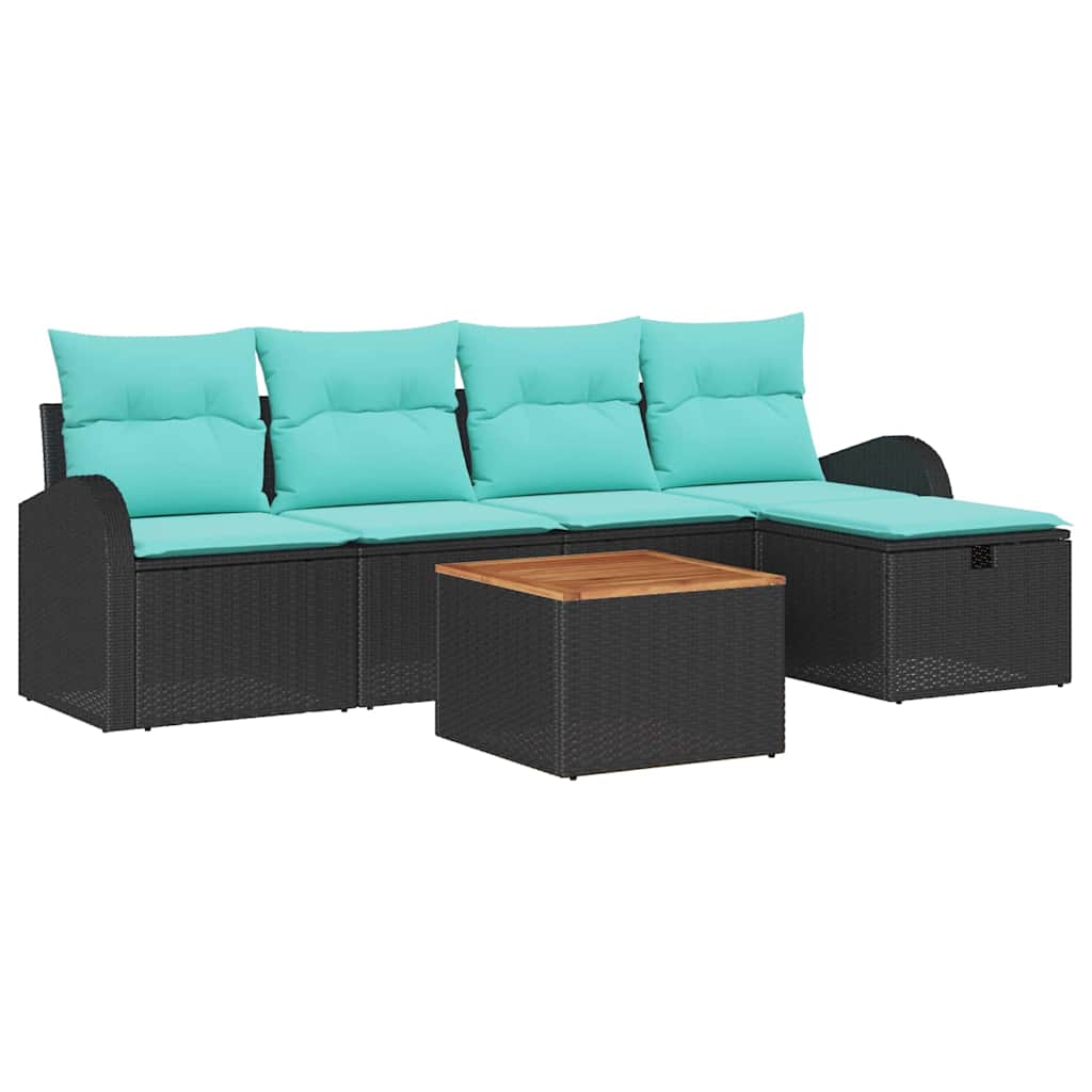 Trädgårdsoffset Med Kudde Med Lagring 6 Pcs Svart Poly Rattan