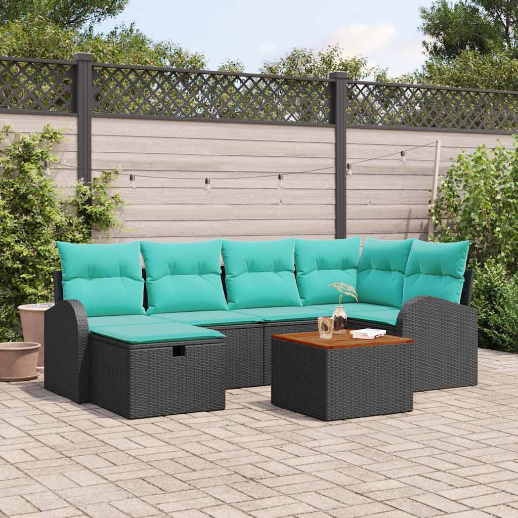 Trädgårdsoffset Med Kudde Med Lagring 7 Pcs Svart Poly Rattan