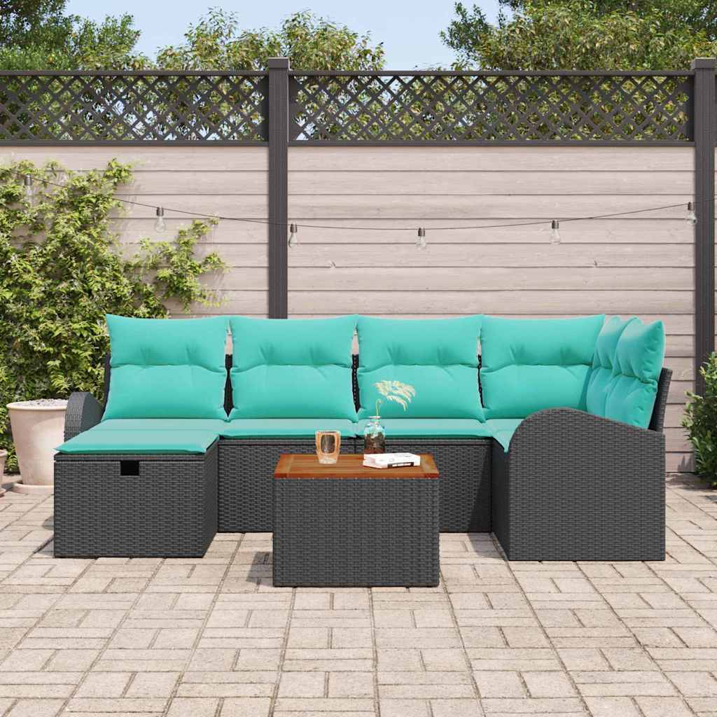 Trädgårdsoffset Med Kudde Med Lagring 7 Pcs Svart Poly Rattan