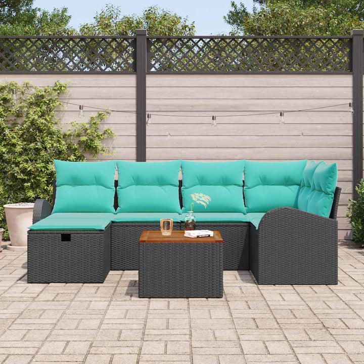 Trädgårdsoffset Med Kudde Med Lagring 7 Pcs Svart Poly Rattan