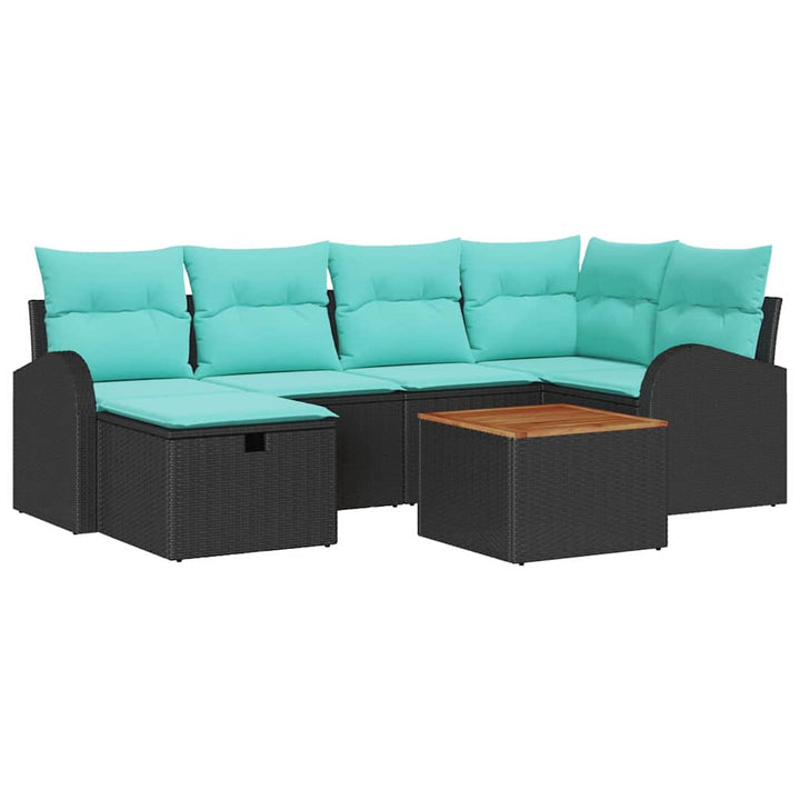 Trädgårdsoffset Med Kudde Med Lagring 7 Pcs Svart Poly Rattan
