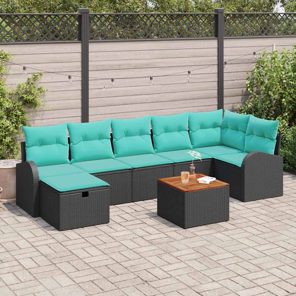 Trädgårdsoffset Med Kudde Med Lagring 8 Pcs Svart Poly Rattan