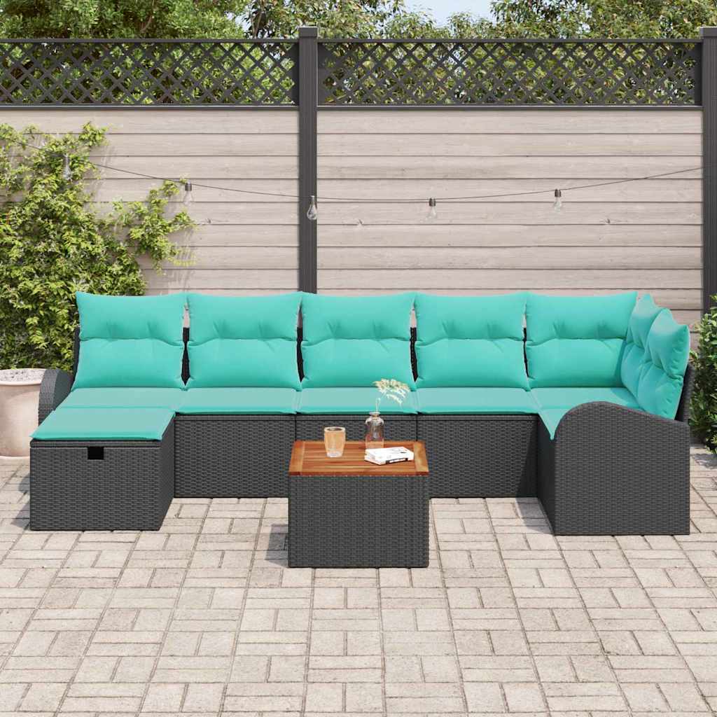 Trädgårdsoffset Med Kudde Med Lagring 8 Pcs Svart Poly Rattan