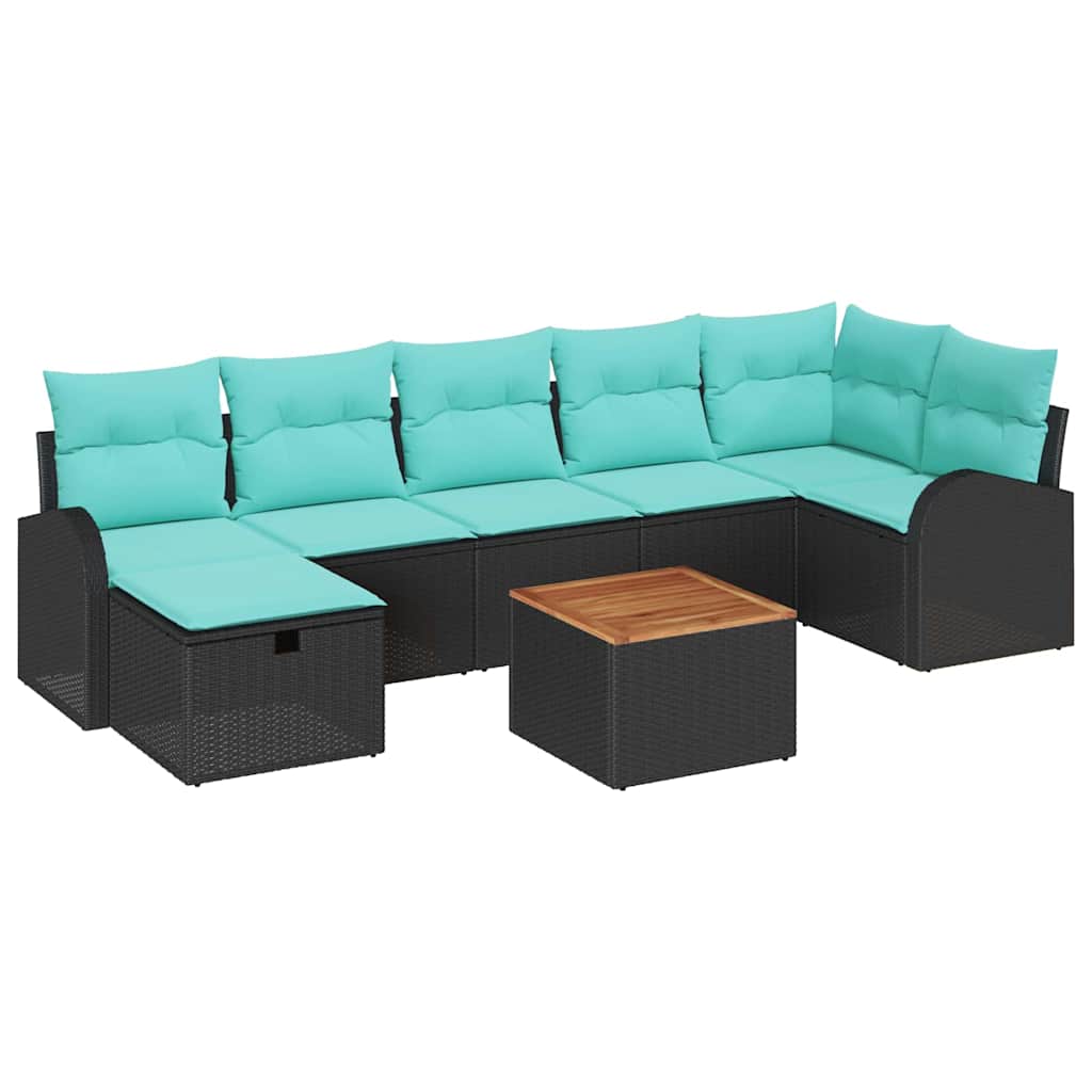 Trädgårdsoffset Med Kudde Med Lagring 8 Pcs Svart Poly Rattan
