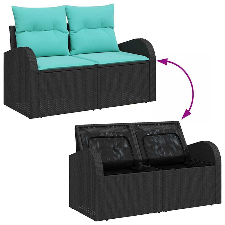 Trädgårdsoffset Med Kudde Med Lagring 8 Pcs Svart Poly Rattan