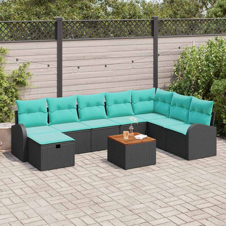 Trädgårdsoffset Med Kudde Med Lagring 9 Pcs Svart Poly Rattan