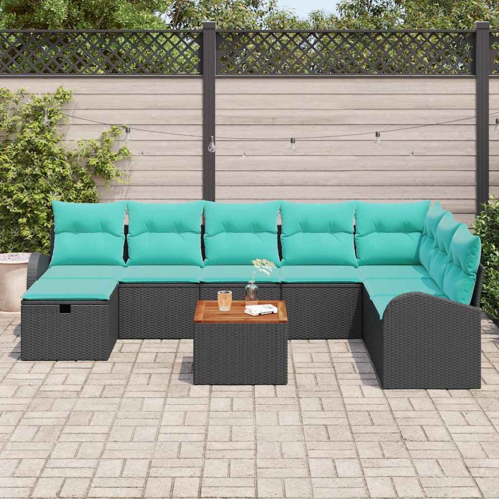 Trädgårdsoffset Med Kudde Med Lagring 9 Pcs Svart Poly Rattan