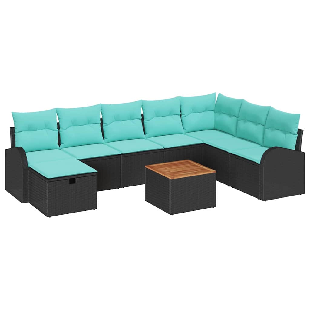 Trädgårdsoffset Med Kudde Med Lagring 9 Pcs Svart Poly Rattan